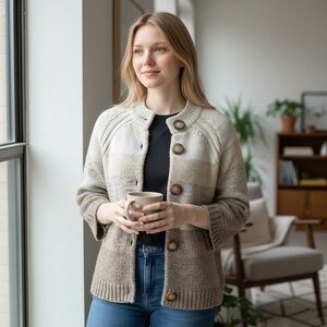 Charter Club Beige and Brown Gradient Knit Cardigan